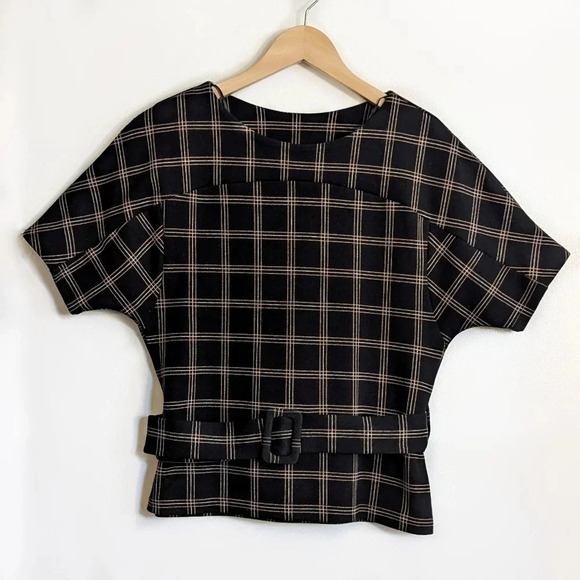 Zara Belted Plaid Top - Picture 1 of 8